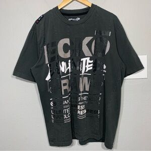 Ecko Unltd Raw Gray Cut Sew Tee Grunge Hip Hop Y2K XL